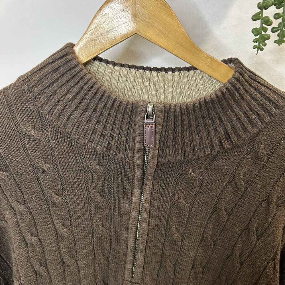 Cremieux Classic sweater Brown cable knit 1/4 zip 100%cotton heavy Grandpa XL - Picture 9 of 9